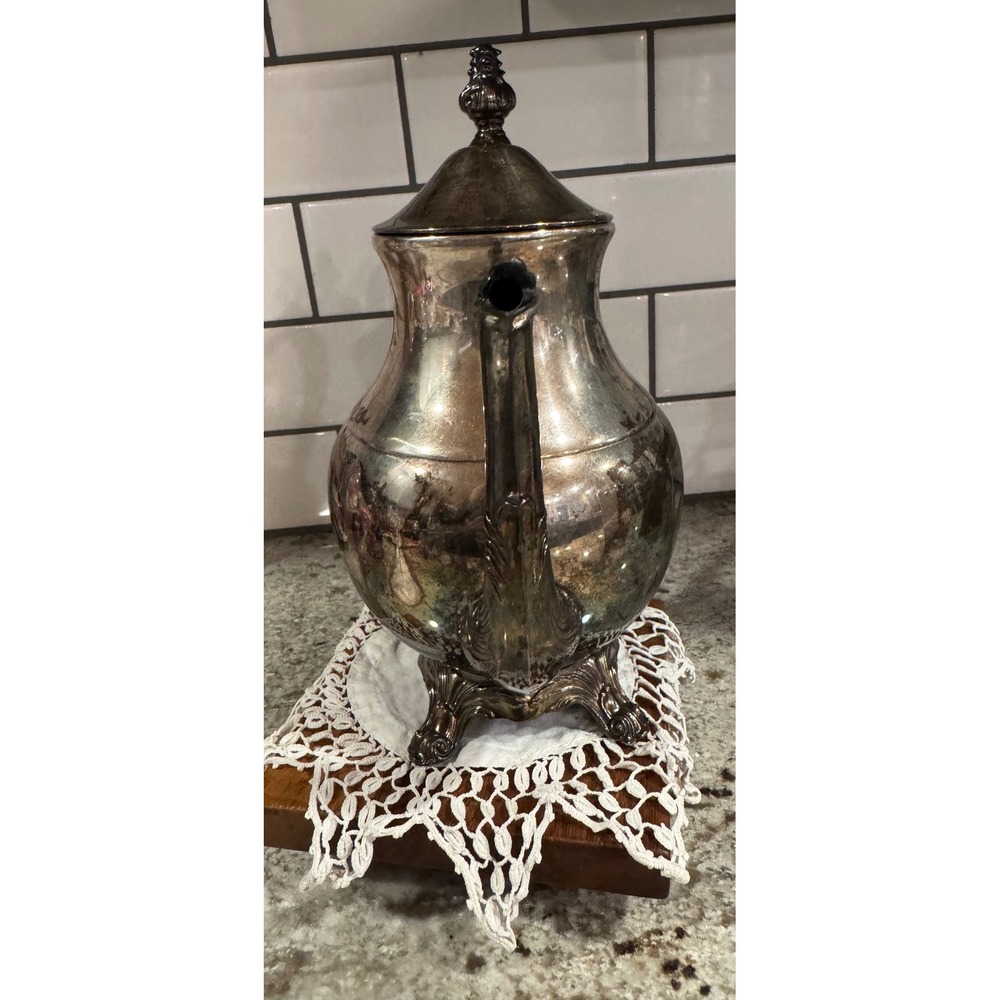 Vintage Ornate Silver Plated Footed Teapot Hinged Lid Victorian Style Tarnished - Picture 5 of 12